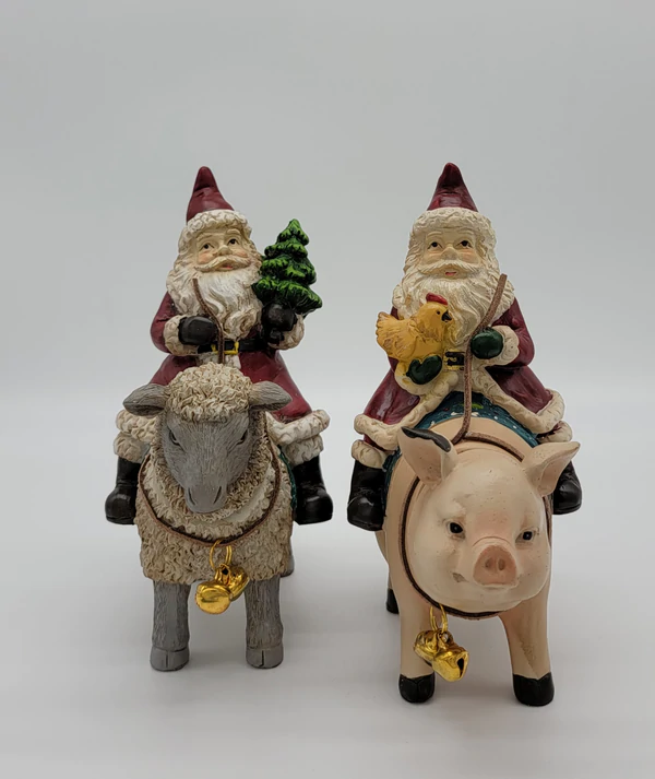 Pig & Sheep Riding Santa Christmas Ornament