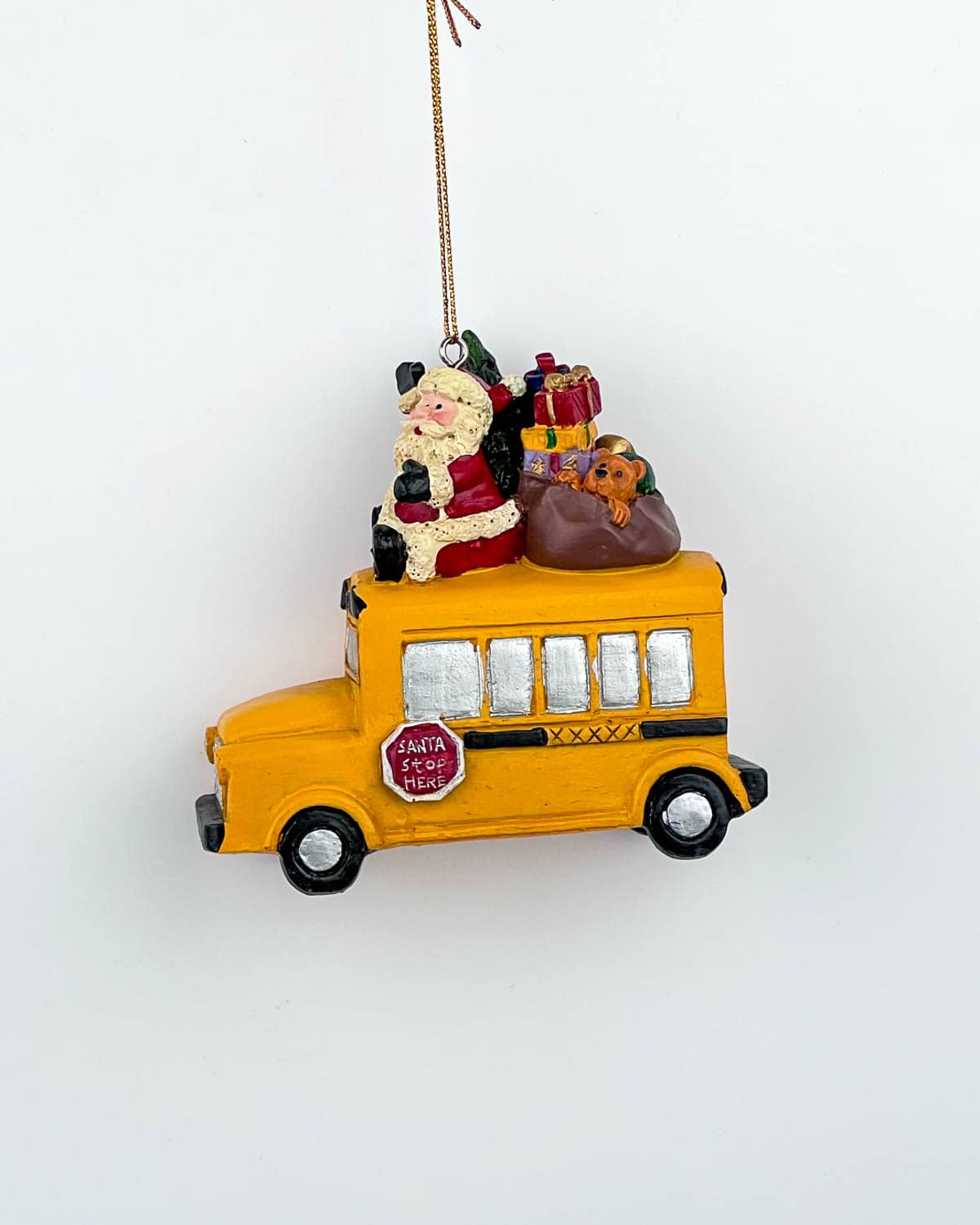 Santa on A School Bus Christmas Ornament