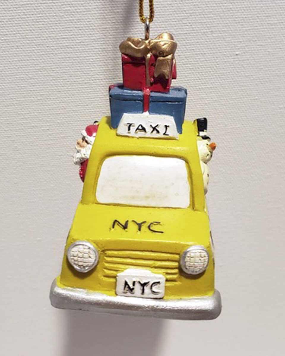 NYC Taxi Driving Santa & Snowman Christmas Ornament